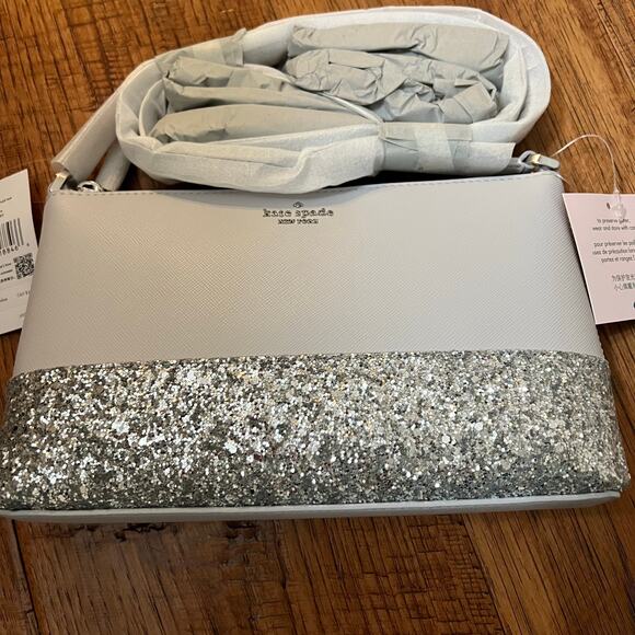 Kate Spade New York Flash Silver Crossbody Sparkled Glitter Leather Bag Chic NWT - Picture 9 of 10